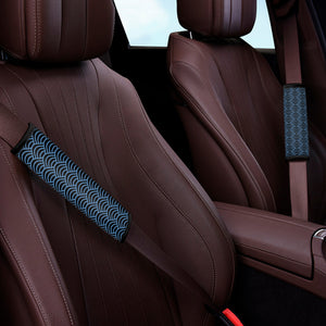 Blue And Black Japanese Pattern Print Car Seat Belt Covers