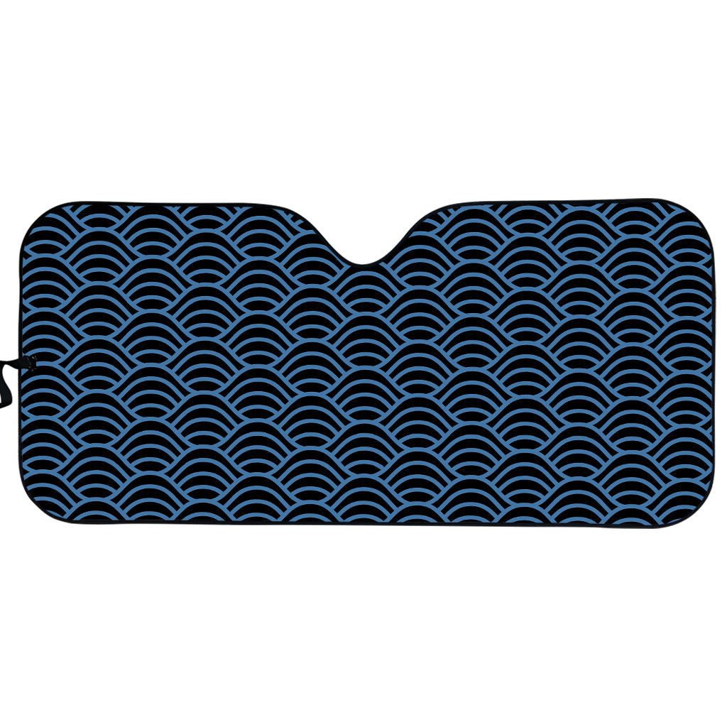 Blue And Black Japanese Pattern Print Car Sun Shade