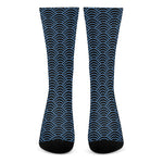 Blue And Black Japanese Pattern Print Crew Socks