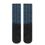 Blue And Black Japanese Pattern Print Crew Socks