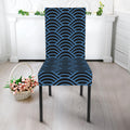 Blue And Black Japanese Pattern Print Dining Chair Slipcover