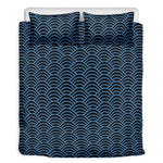 Blue And Black Japanese Pattern Print Duvet Cover Bedding Set