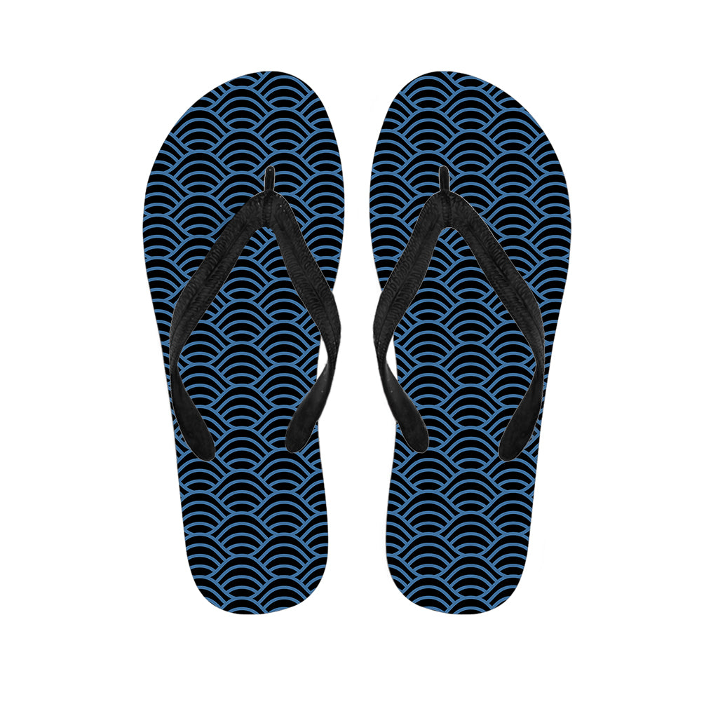 Blue And Black Japanese Pattern Print Flip Flops