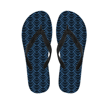 Blue And Black Japanese Pattern Print Flip Flops
