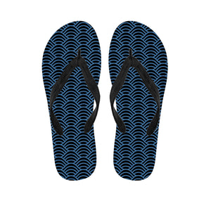 Blue And Black Japanese Pattern Print Flip Flops