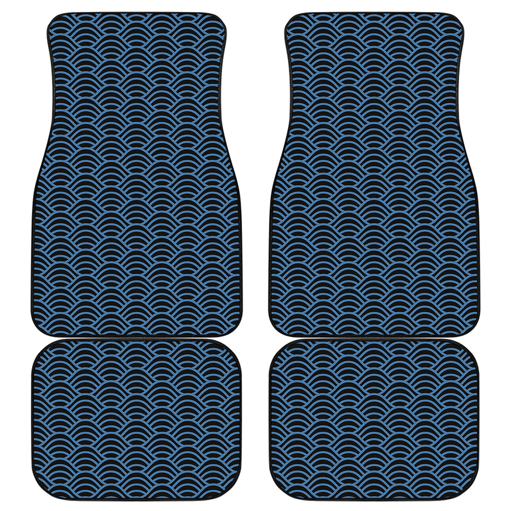 Blue And Black Japanese Pattern Print Front and Back Car Floor Mats