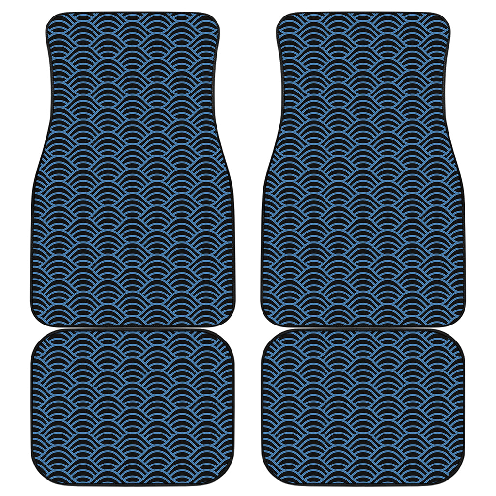 Blue And Black Japanese Pattern Print Front and Back Car Floor Mats
