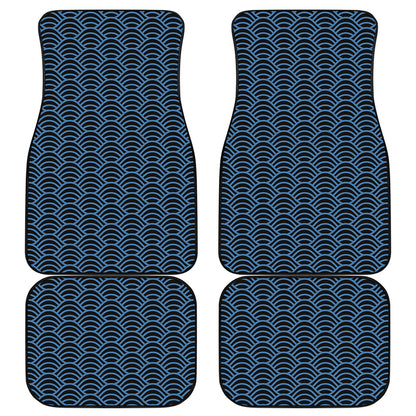 Blue And Black Japanese Pattern Print Front and Back Car Floor Mats