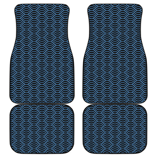 Blue And Black Japanese Pattern Print Front and Back Car Floor Mats