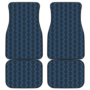 Blue And Black Japanese Pattern Print Front and Back Car Floor Mats