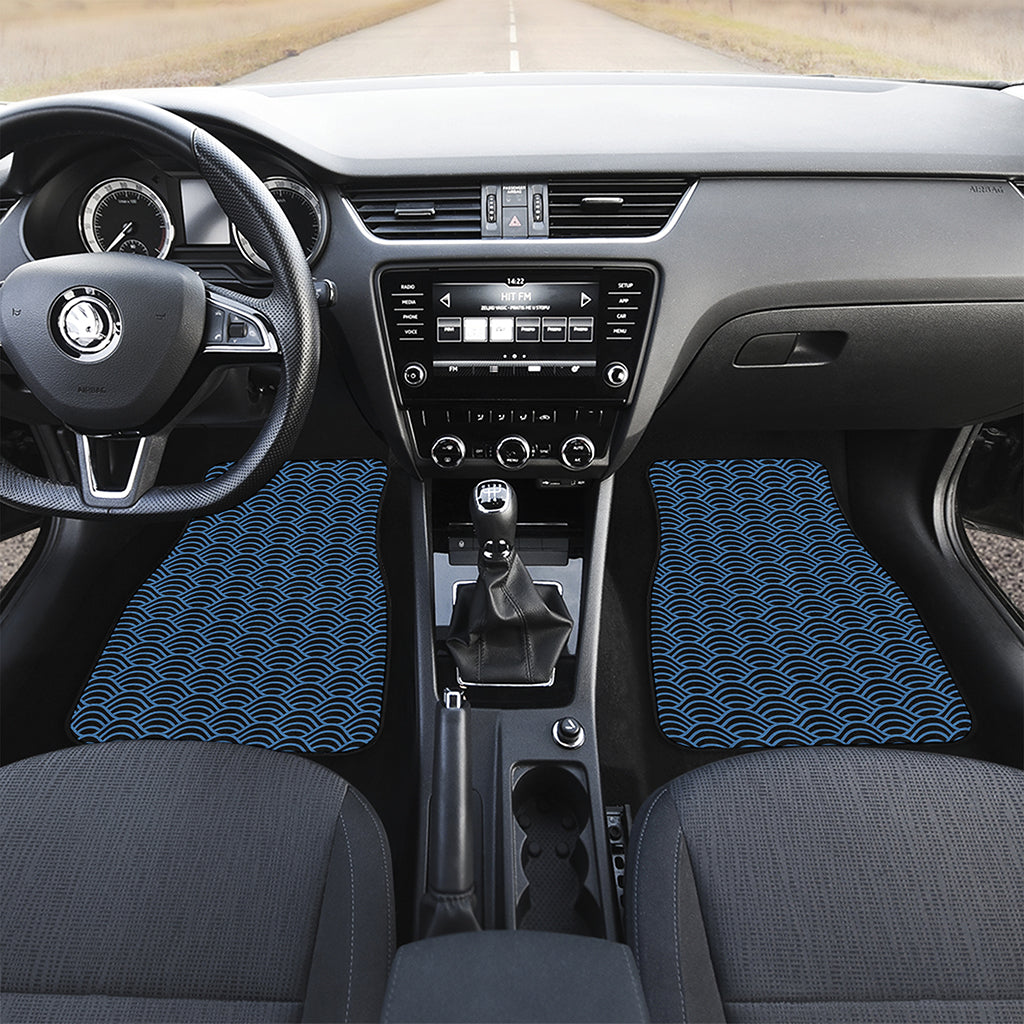 Blue And Black Japanese Pattern Print Front and Back Car Floor Mats