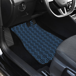 Blue And Black Japanese Pattern Print Front and Back Car Floor Mats