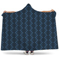 Blue And Black Japanese Pattern Print Hooded Blanket