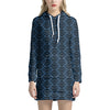 Blue And Black Japanese Pattern Print Hoodie Dress