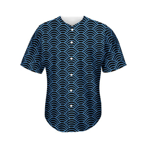 Blue And Black Japanese Pattern Print Men's Baseball Jersey