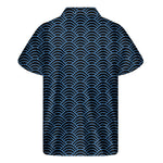 Blue And Black Japanese Pattern Print Men's Short Sleeve Shirt