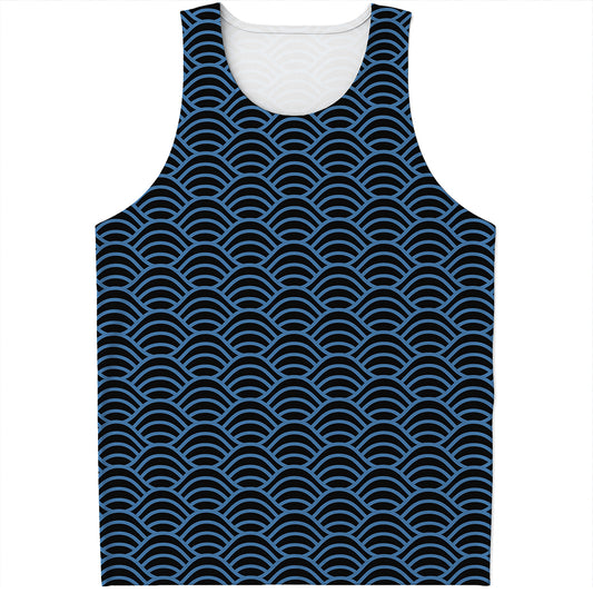 Blue And Black Japanese Pattern Print Men's Tank Top
