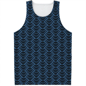 Blue And Black Japanese Pattern Print Men's Tank Top