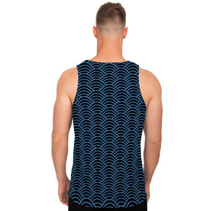 Blue And Black Japanese Pattern Print Men's Tank Top