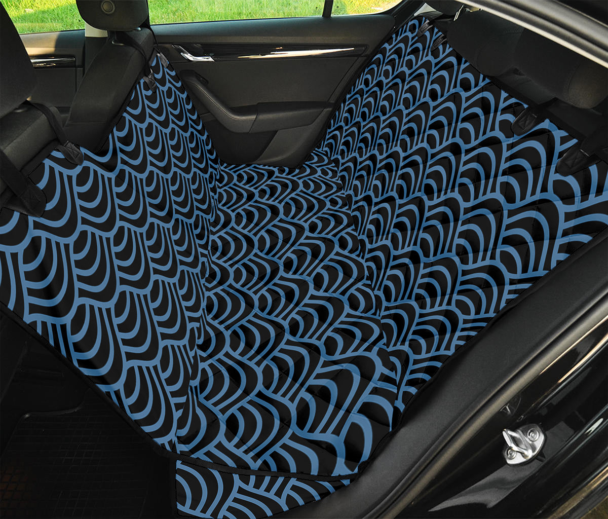 Blue And Black Japanese Pattern Print Pet Car Back Seat Cover