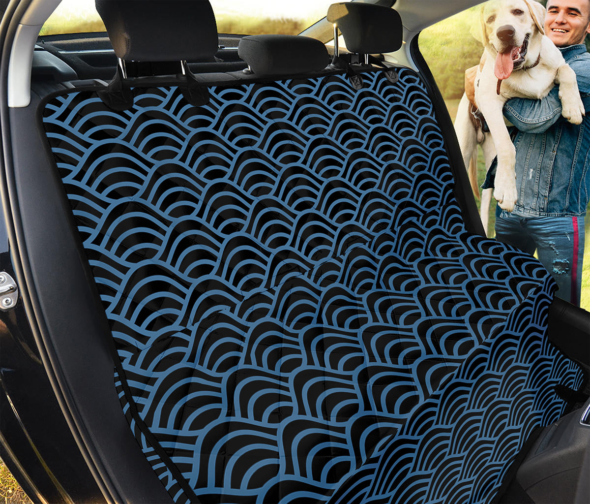 Blue And Black Japanese Pattern Print Pet Car Back Seat Cover