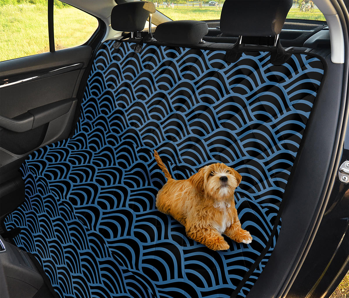 Blue And Black Japanese Pattern Print Pet Car Back Seat Cover