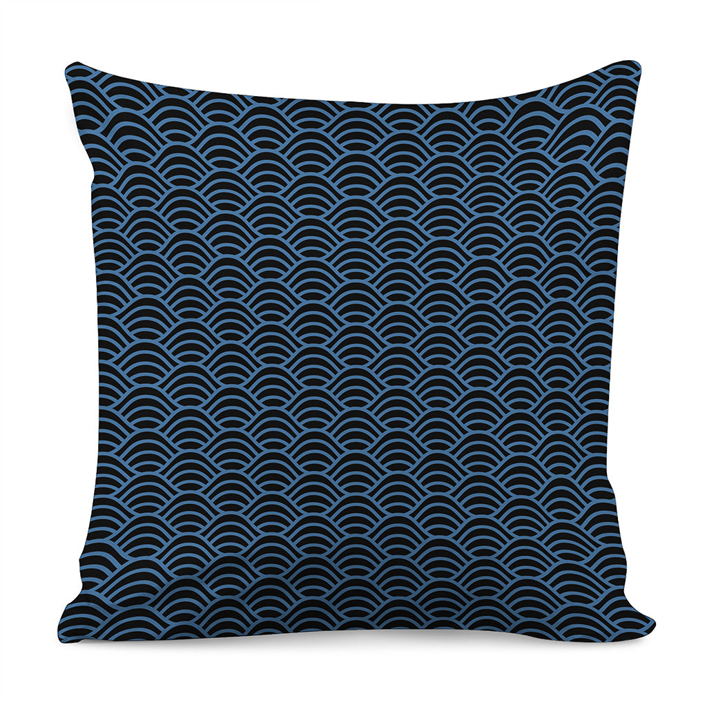 Blue And Black Japanese Pattern Print Pillow Cover