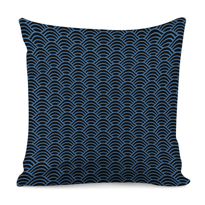 Blue And Black Japanese Pattern Print Pillow Cover