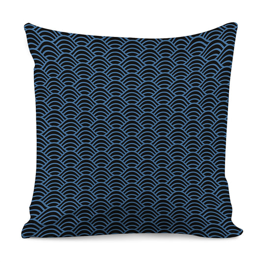 Blue And Black Japanese Pattern Print Pillow Cover