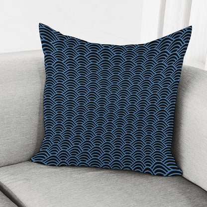 Blue And Black Japanese Pattern Print Pillow Cover