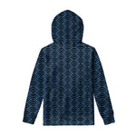 Blue And Black Japanese Pattern Print Pullover Hoodie