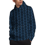 Blue And Black Japanese Pattern Print Pullover Hoodie