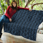 Blue And Black Japanese Pattern Print Quilt