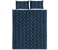Blue And Black Japanese Pattern Print Quilt Bed Set