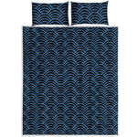 Blue And Black Japanese Pattern Print Quilt Bed Set