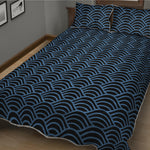 Blue And Black Japanese Pattern Print Quilt Bed Set