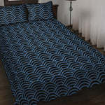 Blue And Black Japanese Pattern Print Quilt Bed Set