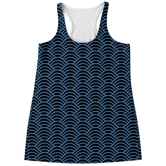 Blue And Black Japanese Pattern Print Women's Racerback Tank Top