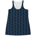 Blue And Black Japanese Pattern Print Women's Racerback Tank Top