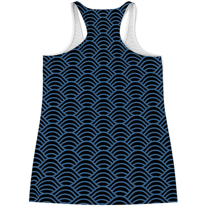 Blue And Black Japanese Pattern Print Women's Racerback Tank Top