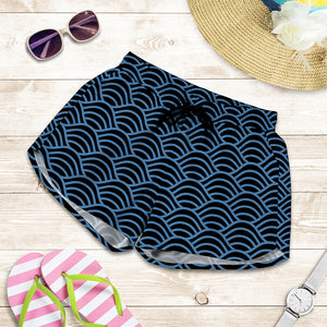 Blue And Black Japanese Pattern Print Women's Shorts