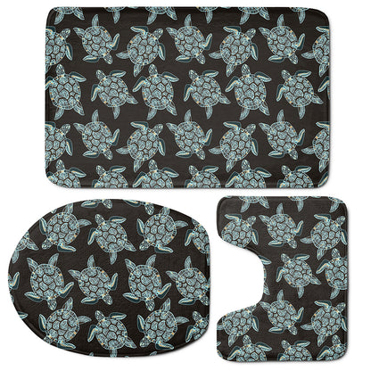 Blue And Black Sea Turtle Pattern Print 3 Piece Bath Mat Set