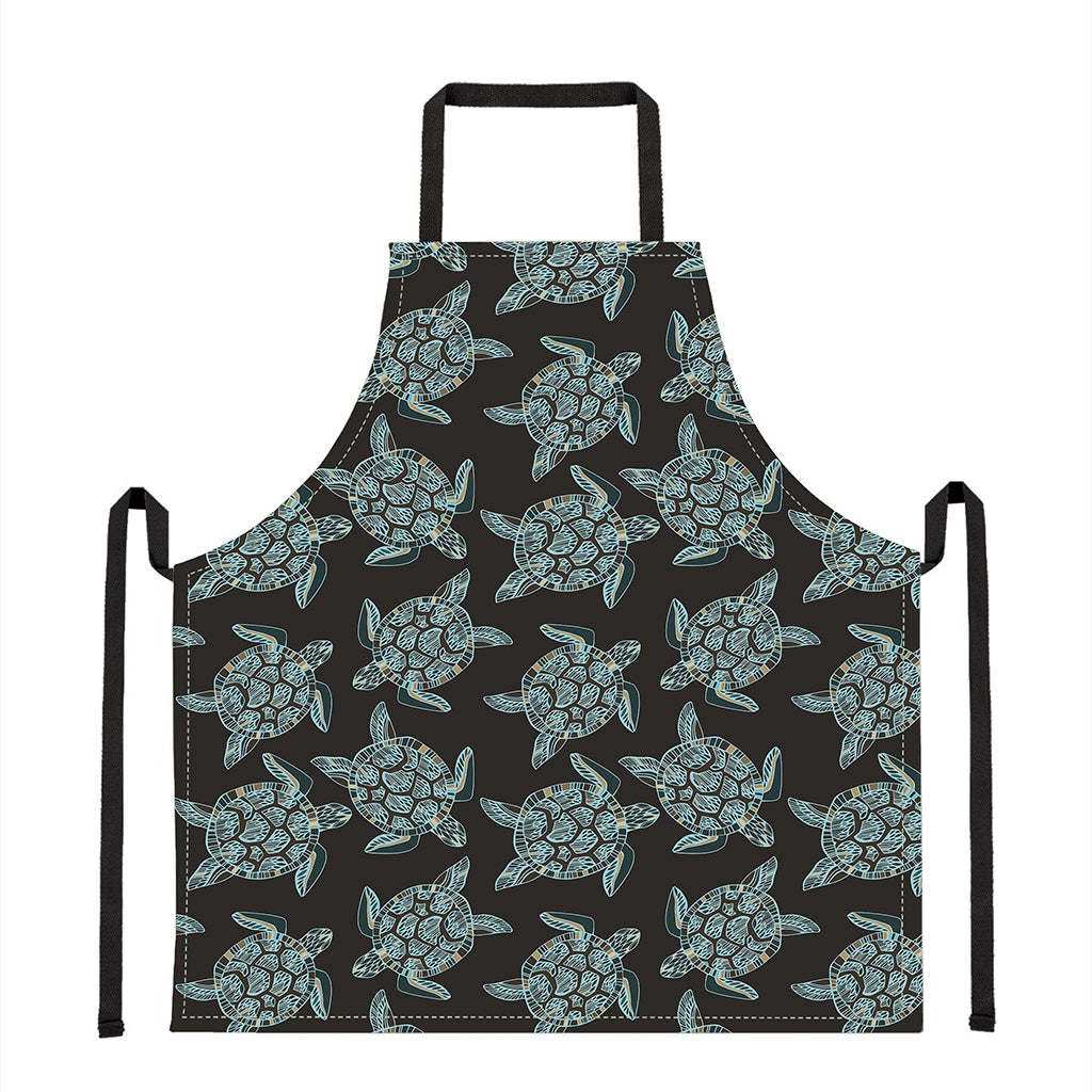 Blue And Black Sea Turtle Pattern Print Apron