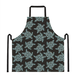 Blue And Black Sea Turtle Pattern Print Apron