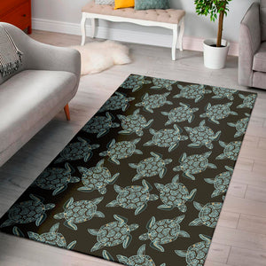 Blue And Black Sea Turtle Pattern Print Area Rug