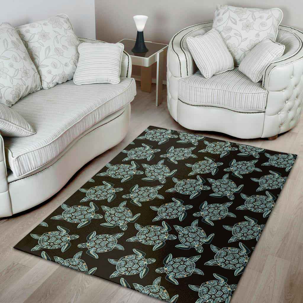 Blue And Black Sea Turtle Pattern Print Area Rug