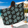 Blue And Black Sea Turtle Pattern Print Beach Sarong Wrap