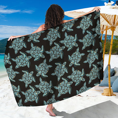 Blue And Black Sea Turtle Pattern Print Beach Sarong Wrap