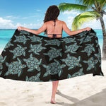 Blue And Black Sea Turtle Pattern Print Beach Sarong Wrap
