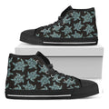 Blue And Black Sea Turtle Pattern Print Black High Top Sneakers